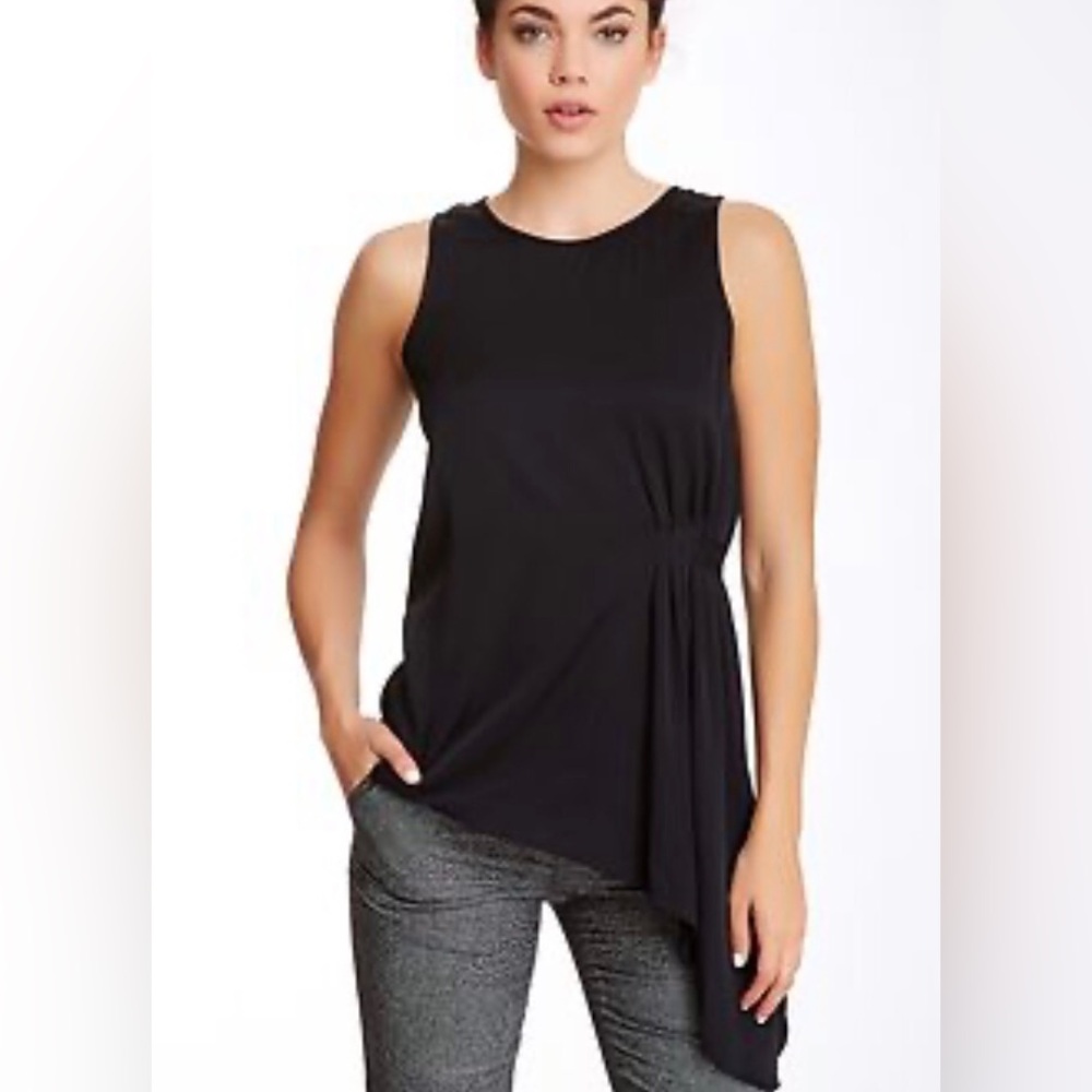 Trina Turk Silk Asymmetric Gathered Tank Top